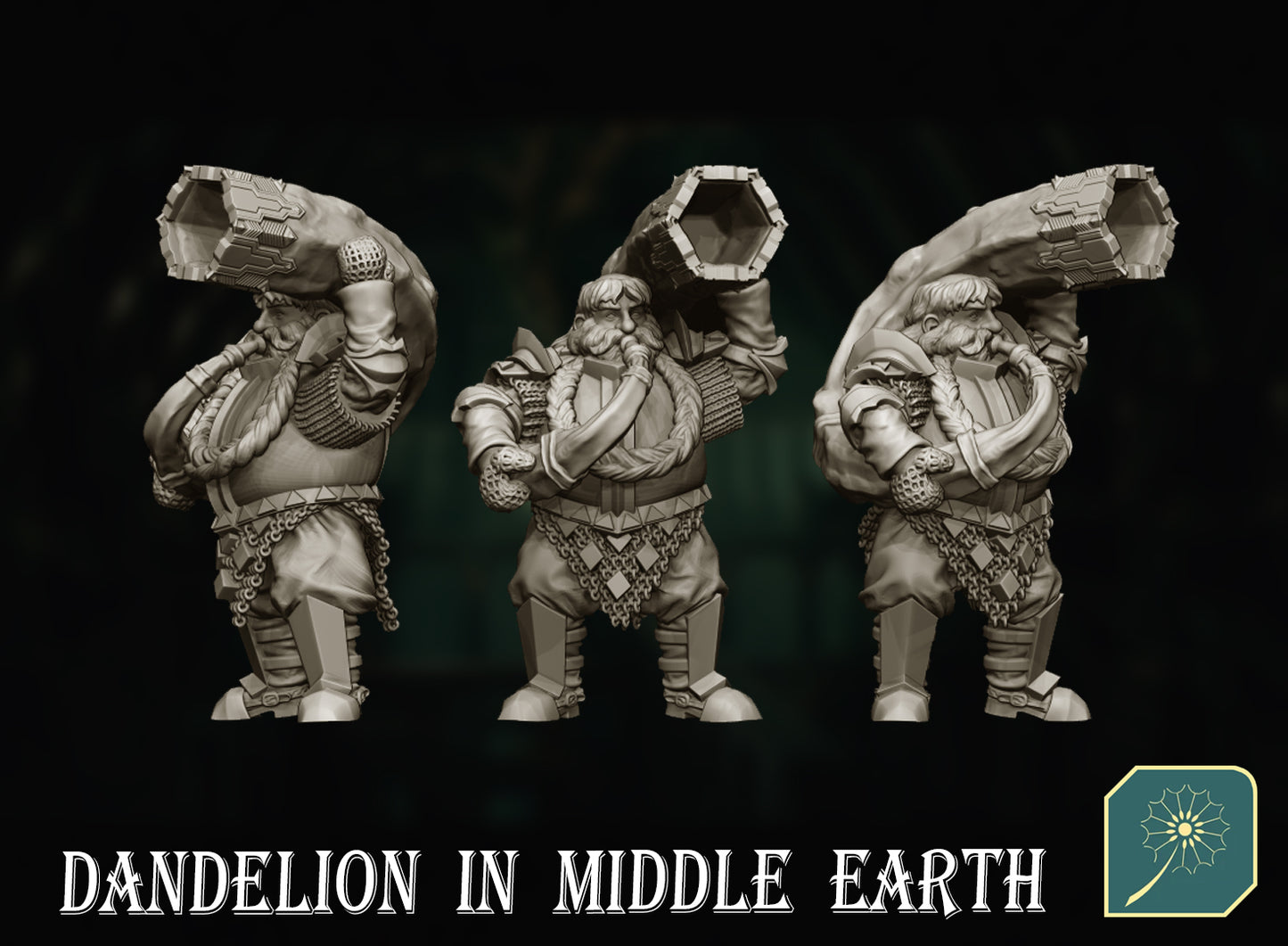 Master Dwarf Grombur (flail, warhorn or armored with flail) from Dandelion in Middle Earth